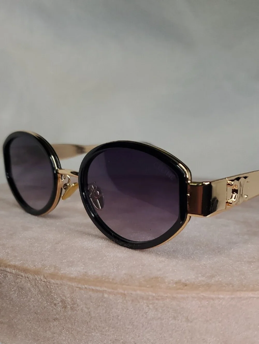 Celine Gold and Black Round Sunglasses - Designer Style